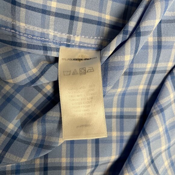 LANDS’ END SHIRT PERFORMANCE MENS L PLAID STRETCH BUTTON UP REGULAR FIT BLUE - Picture 5 of 8